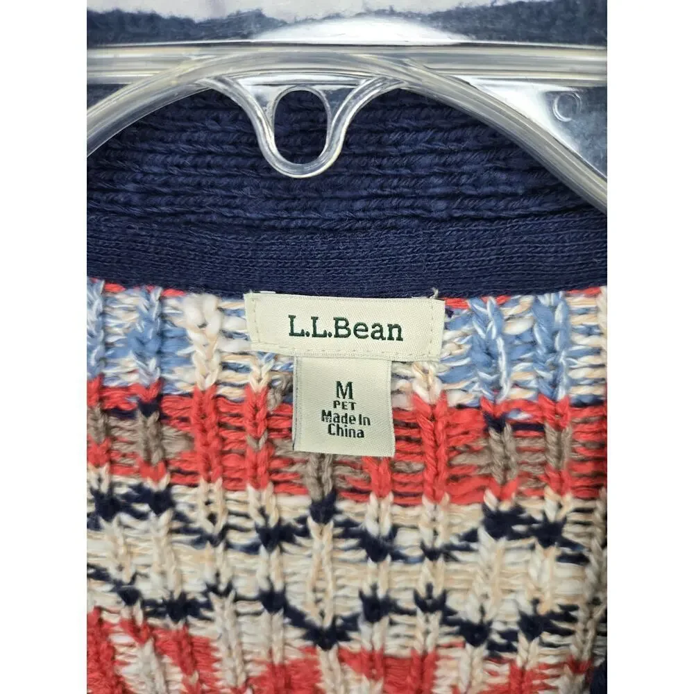 L.L.BEAN women's cotton fair isle western Aztec print knit cardigan MP.